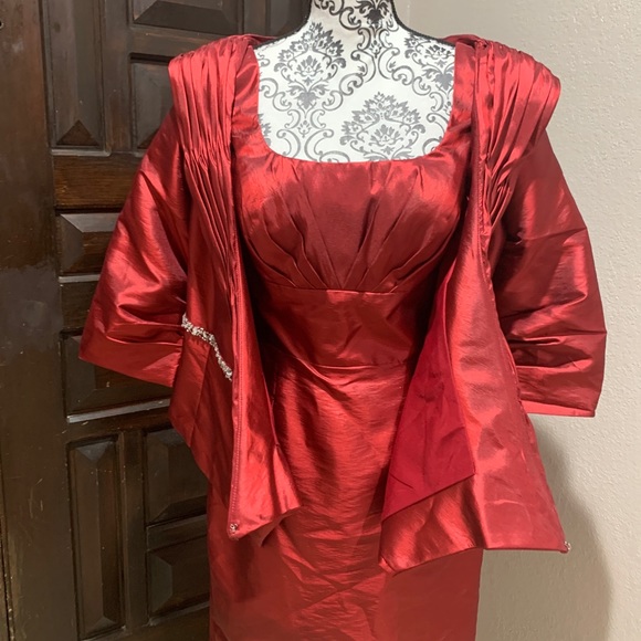 LA BELLE FASHIONS 2 PIECE RED DRESS & JACKET MOTHER OF BRIDE 10 FORMAL COCKTAIL - Picture 3 of 10